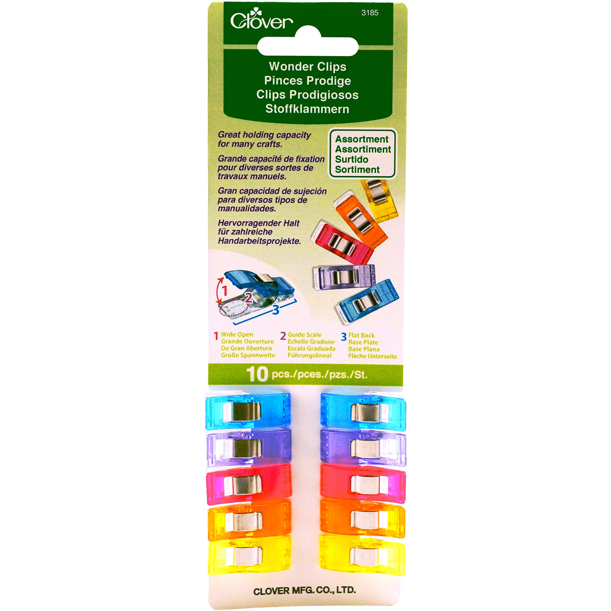 Clover Wonder Clips Asst Colors 10/pk