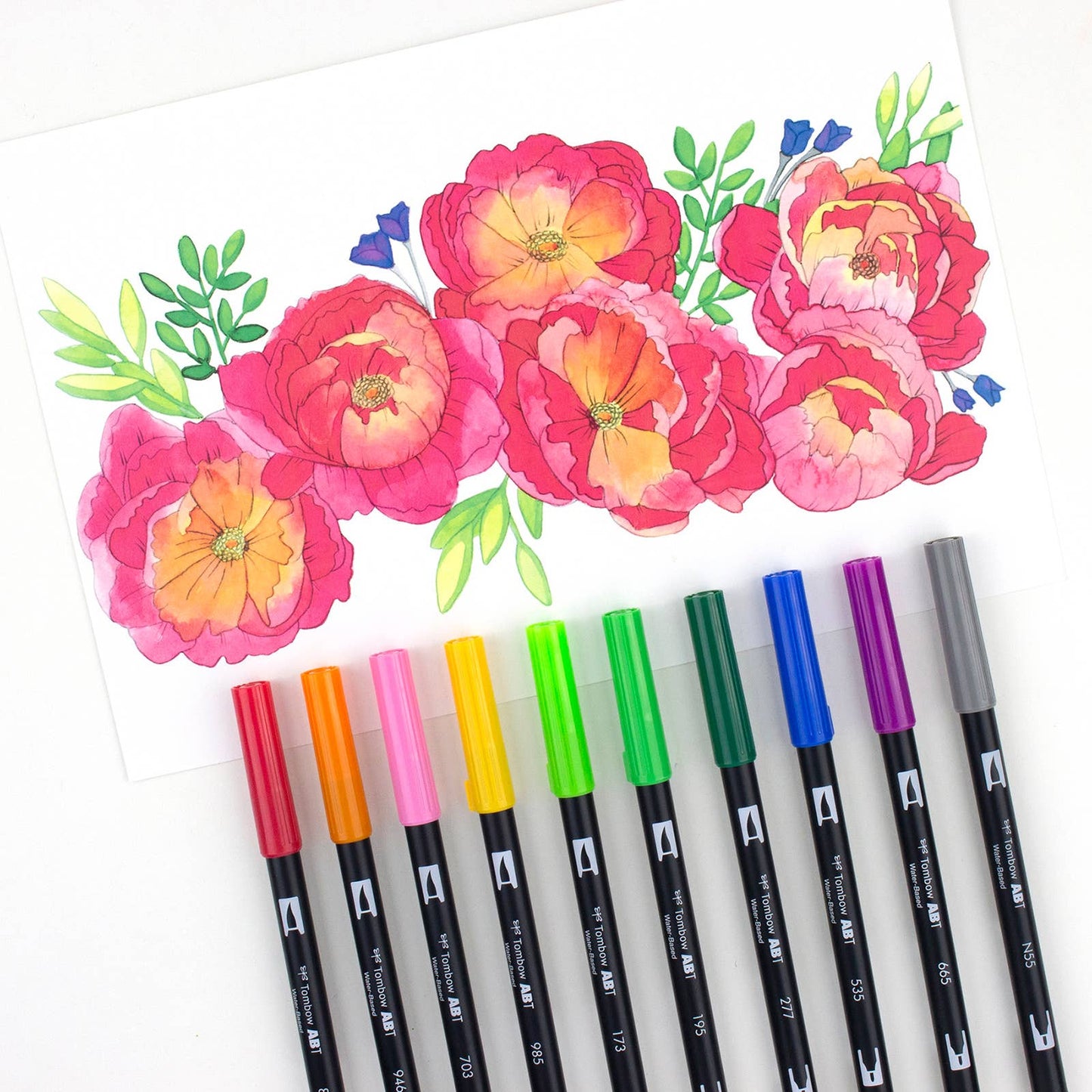 Tombow - Dual Brush Pen,Watercolor Favorites,10-Pack +Free Fudenosuke