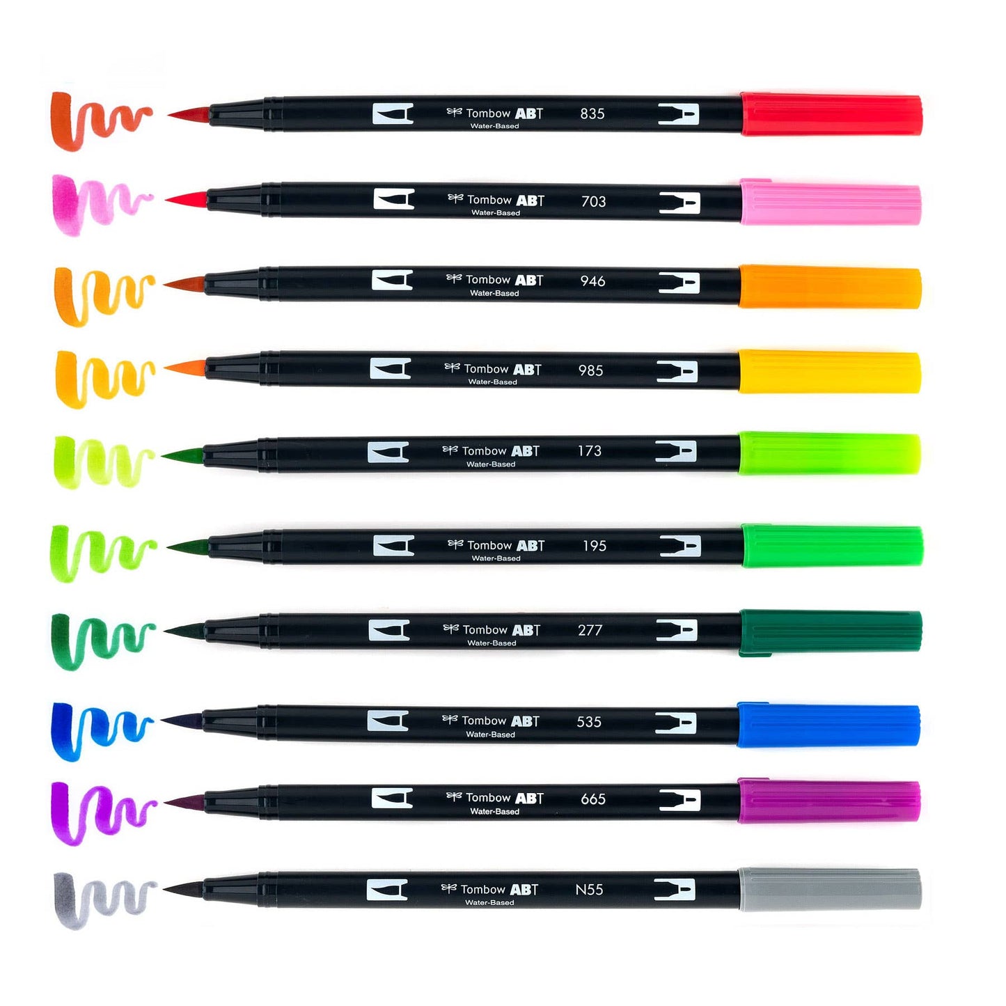 Tombow - Dual Brush Pen,Watercolor Favorites,10-Pack +Free Fudenosuke