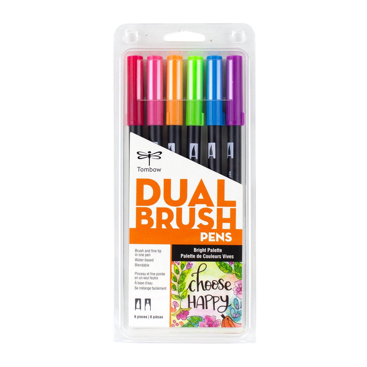 Tombow - Dual Brush Pen Art Markers, Bright, 6-Pack
