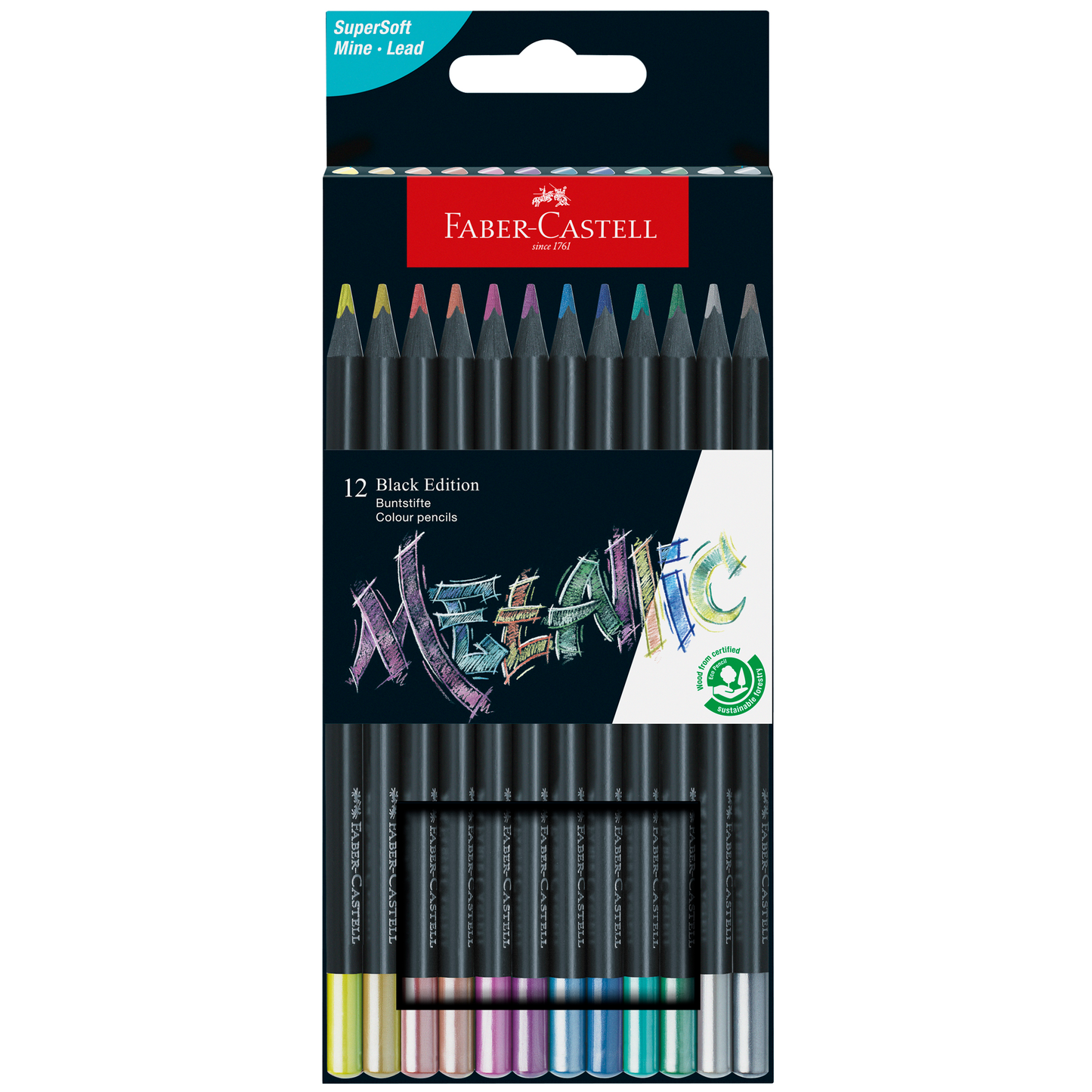 Faber-Castell - Black Edition Metallic Color Pencils 12 Count Set