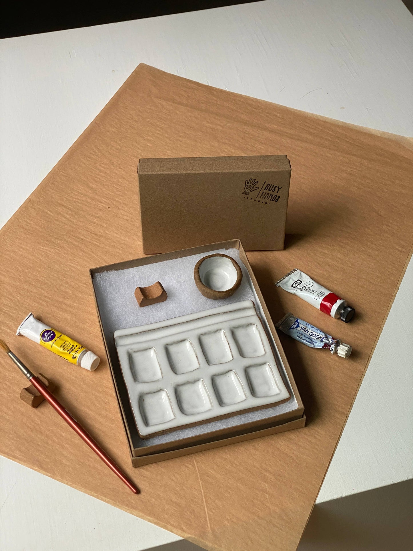 Busy Hands Studio - Medium 8-Pan Ceramic Watercolor Artist Paint Palette