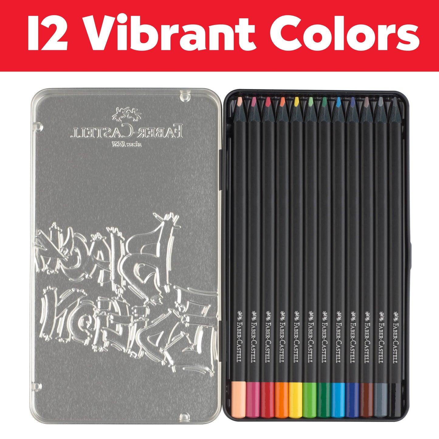 Faber-Castell - Super Soft Black Edition Colored Pencils, Gift Tin of 12