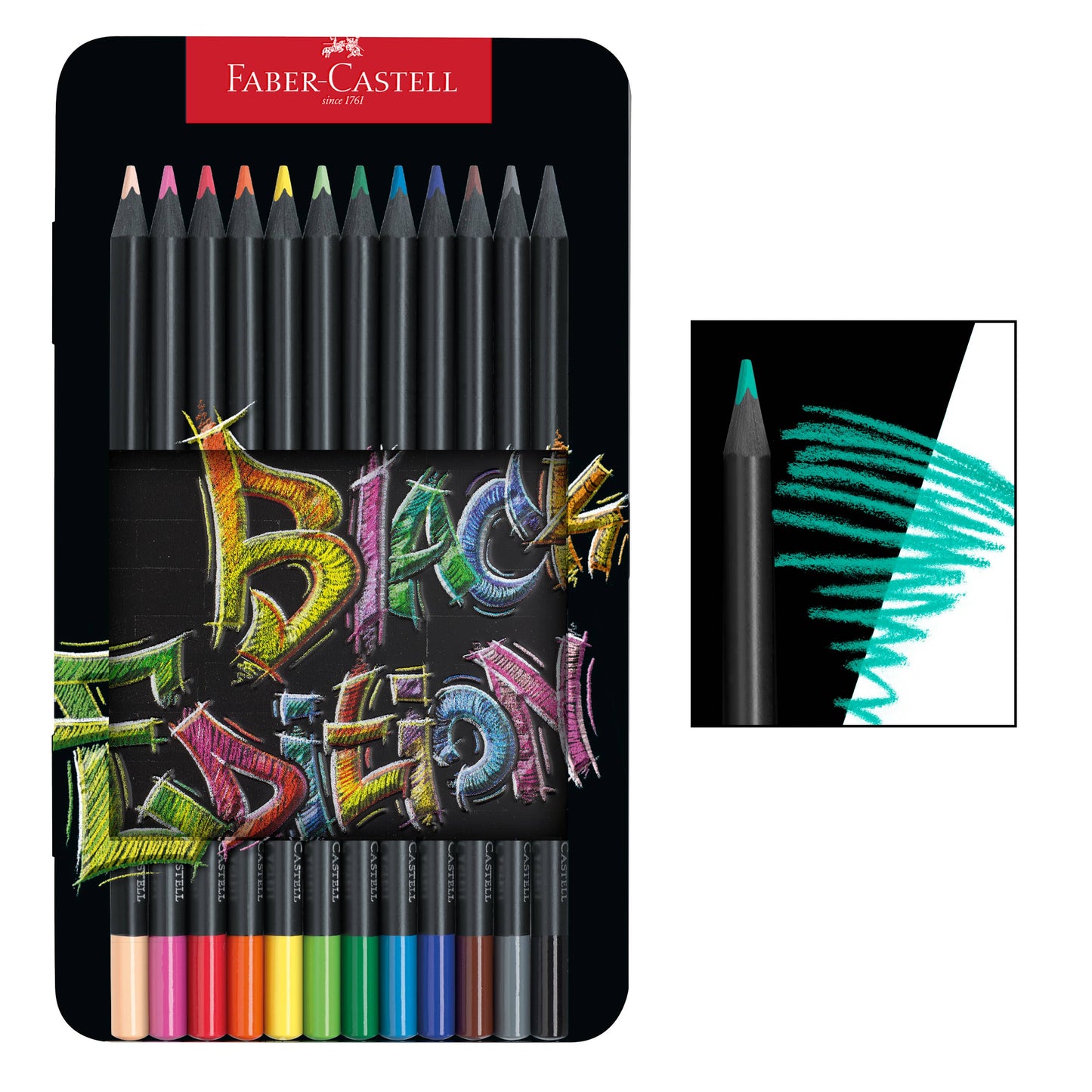 Faber-Castell - Super Soft Black Edition Colored Pencils, Gift Tin of 12
