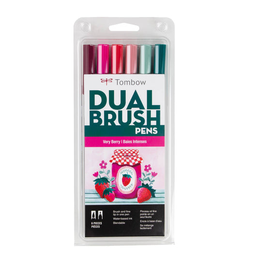 Tombow - Dual Brush Pen Art Markers, Very Berry, 6-Pack