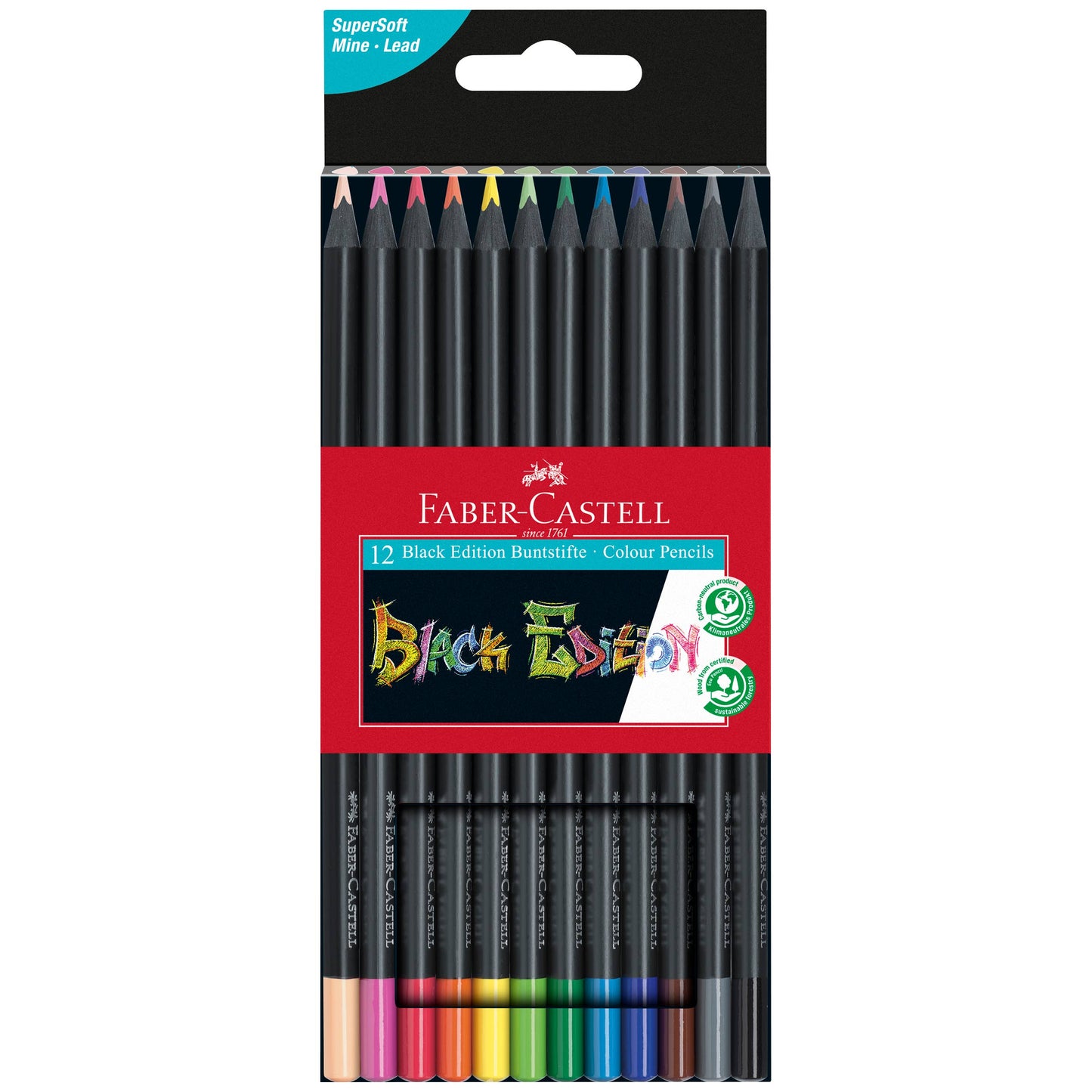 Faber-Castell - Super Soft Black Edition Colored Pencils, Box of 12