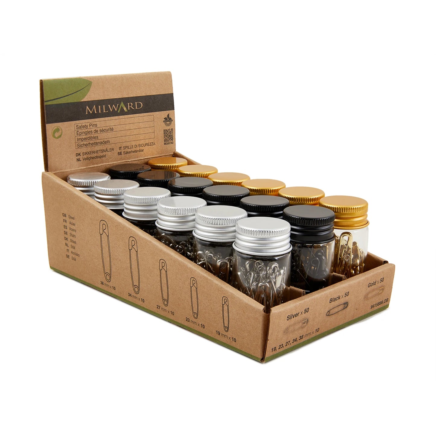 Carbon Steel Safety Pins In Glass Jar 50pc