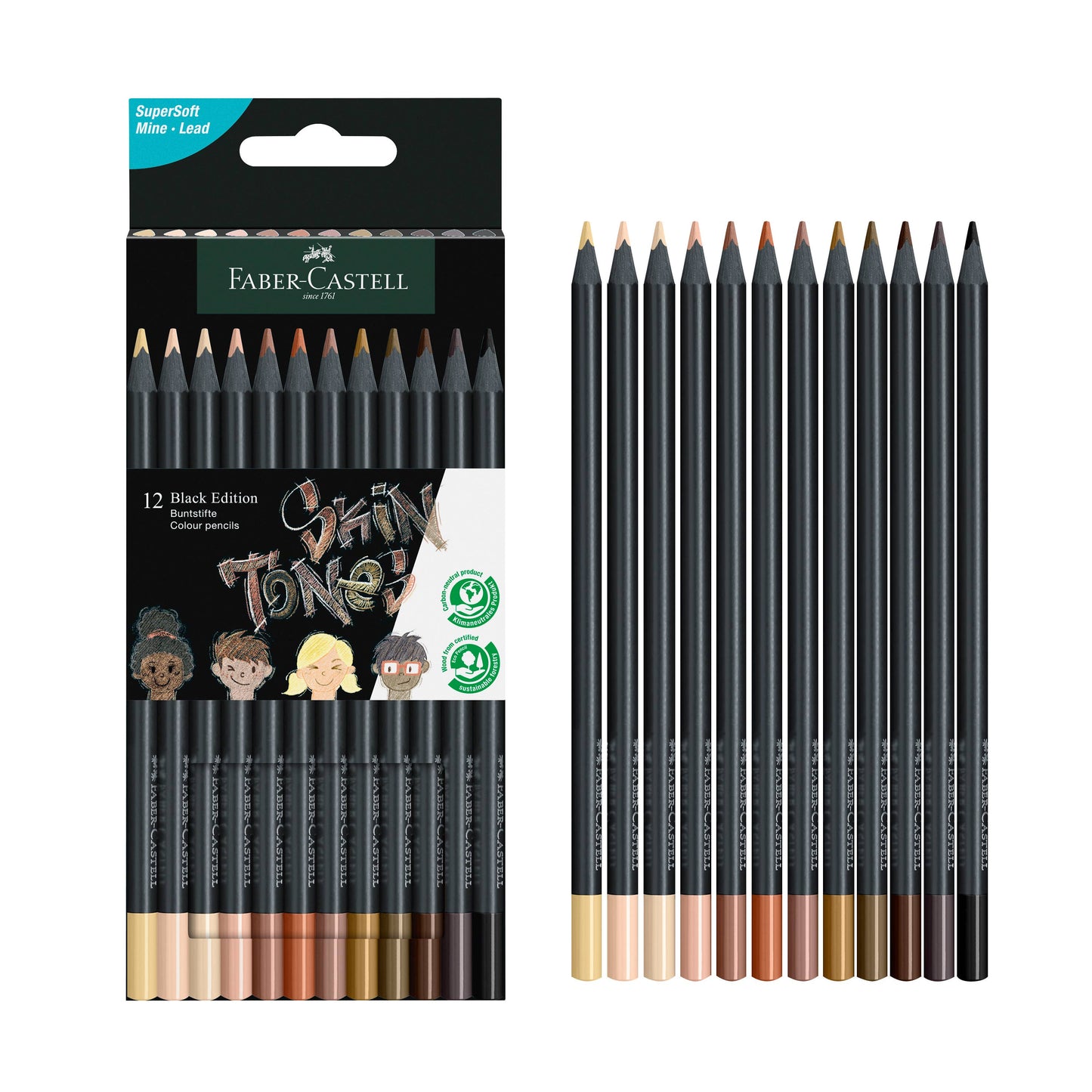 Faber-Castell / Creativity for Kids - Super Soft Black Edition Color Pencils: 12 Ct Skin Tones