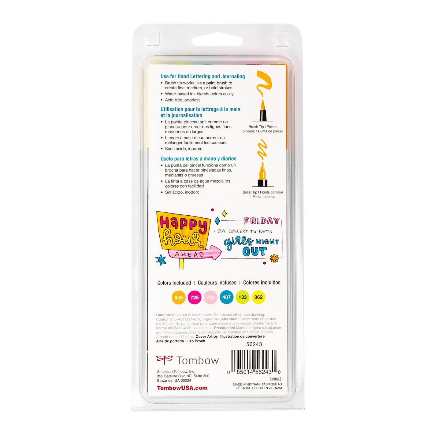 Tombow - Dual Brush Pen Art Markers, Happy Hour, 6-Pack