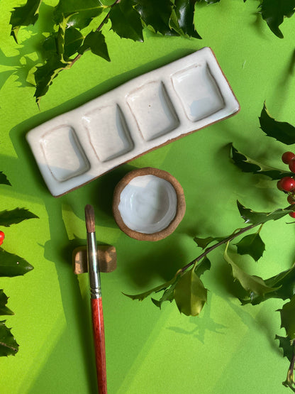 Busy Hands Studio - Ceramic Artist 4-Pan Paint Palette - Handmade Travel Palette