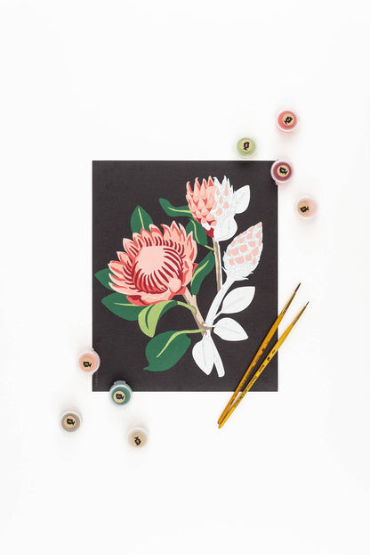 Elle Crée - King Protea Blooms (black background) Paint-by-Number Kit