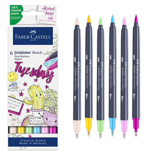 Faber-Castell / Creativity for Kids - Goldfaber Sketch Markers, Kawaii - Wallet of 6