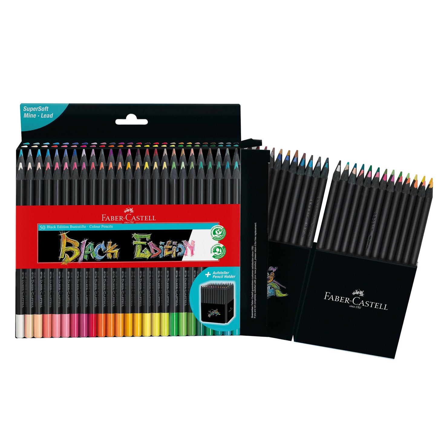 Faber-Castell - Super Soft Black Edition Colored Pencils, Box of 50
