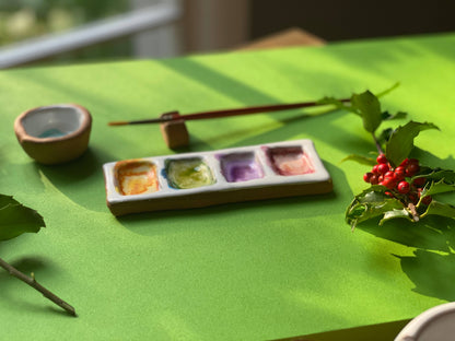 Busy Hands Studio - Ceramic Artist 4-Pan Paint Palette - Handmade Travel Palette