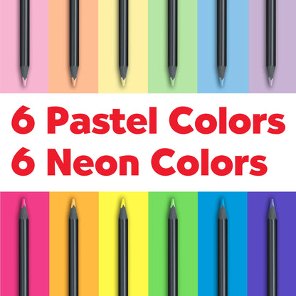 Faber-Castell / Creativity for Kids - Super Soft Black Edition Colored Pencils, Neon & Pastel 12Ct
