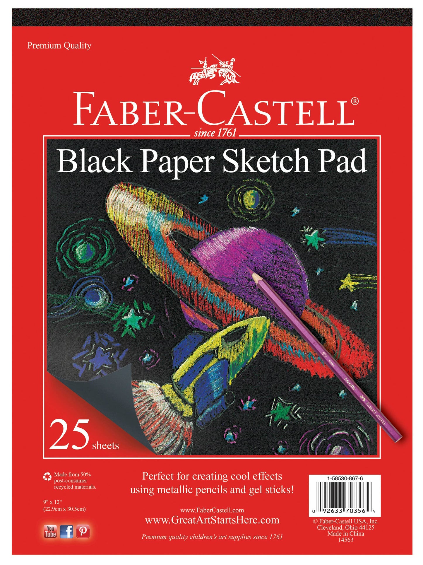 Faber-Castell / Creativity for Kids - Black Paper Sketch Pad 25 Sheets, 9" x 12"