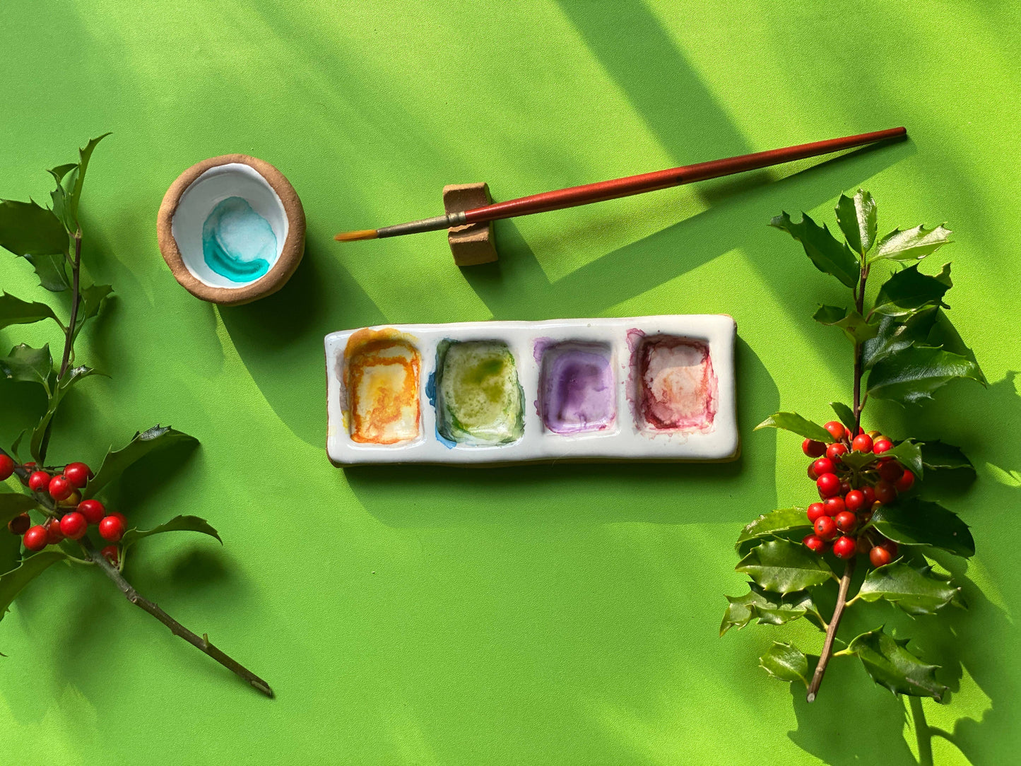 Busy Hands Studio - Ceramic Artist 4-Pan Paint Palette - Handmade Travel Palette