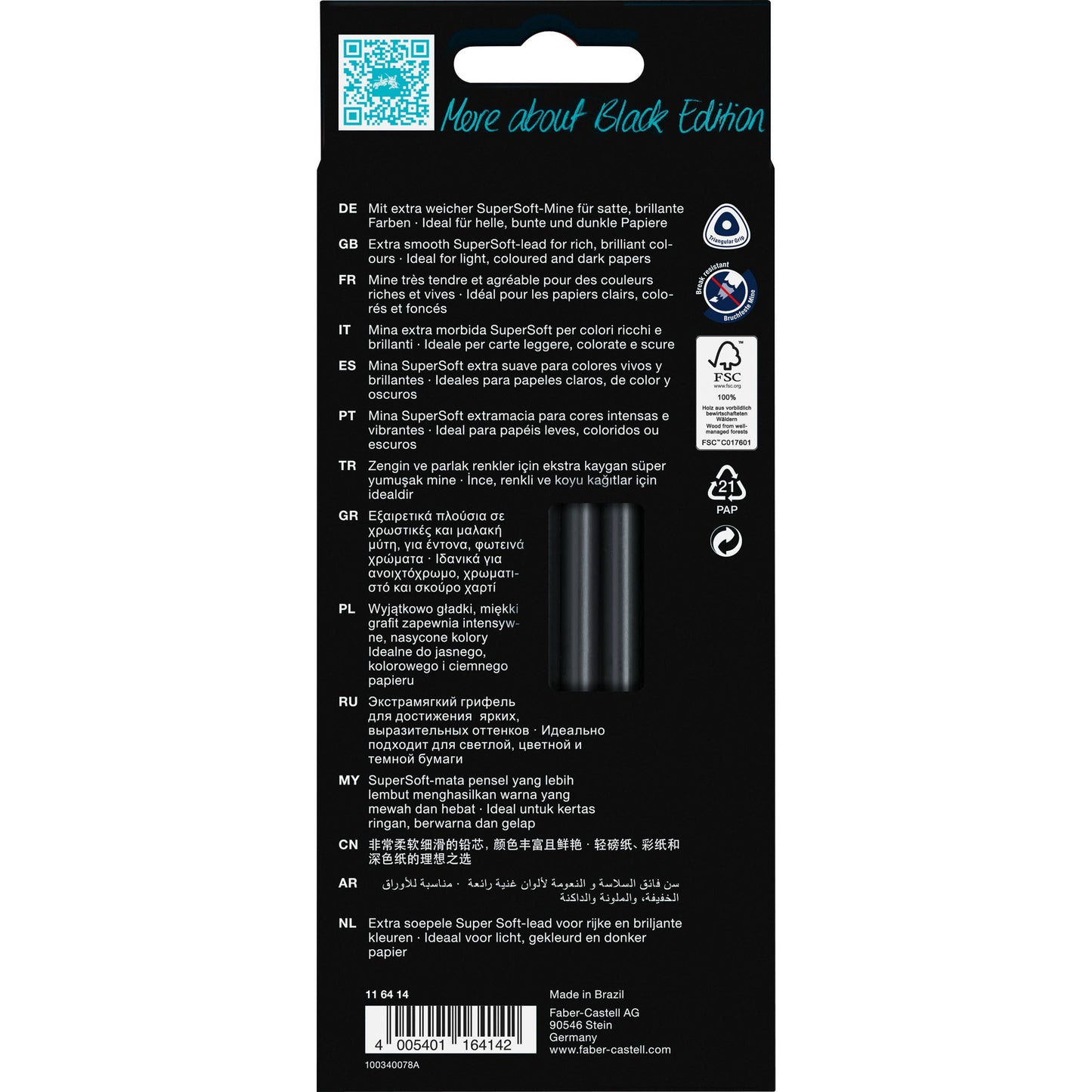 Faber-Castell / Creativity for Kids - Super Soft Black Edition Color Pencils: 12 Ct Skin Tones