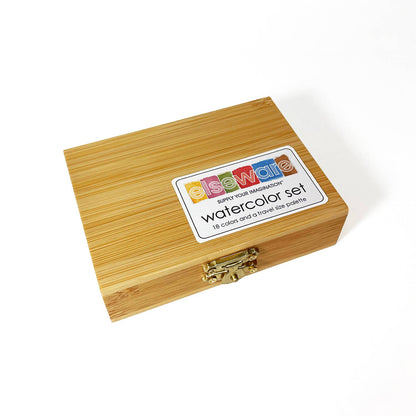 elseware unplug / eco-kids - Watercolor Set - Eco-Friendly Bamboo Box - 18 Colors
