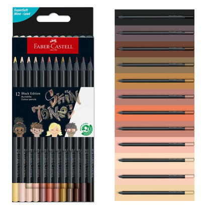 Faber-Castell / Creativity for Kids - Super Soft Black Edition Color Pencils: 12 Ct Skin Tones