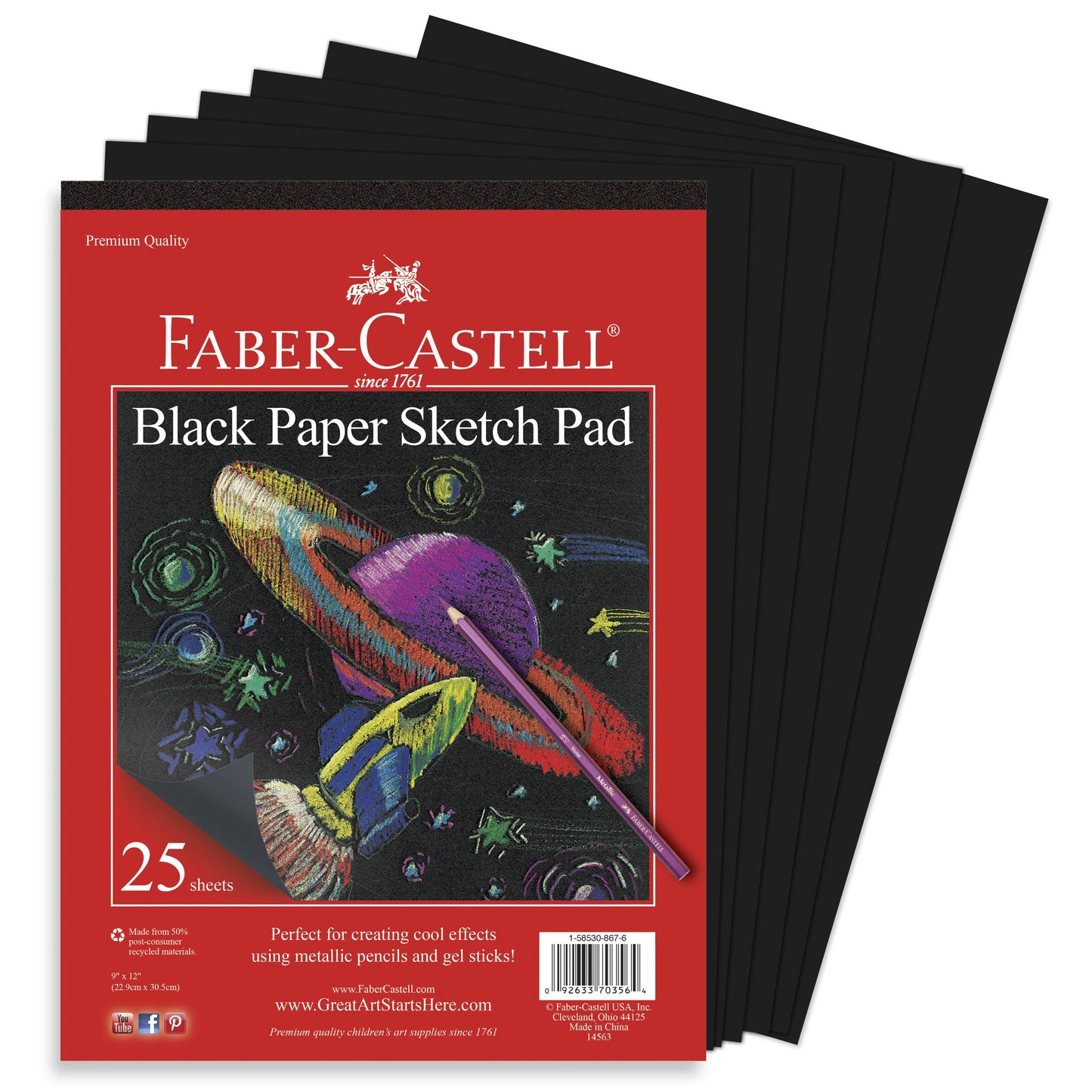 Faber-Castell / Creativity for Kids - Black Paper Sketch Pad 25 Sheets, 9" x 12"