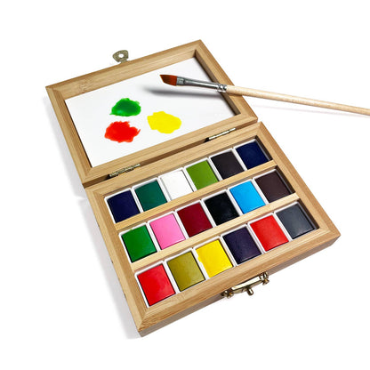 elseware unplug / eco-kids - Watercolor Set - Eco-Friendly Bamboo Box - 18 Colors