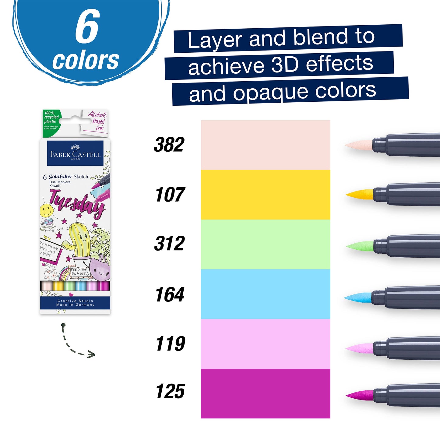 Faber-Castell / Creativity for Kids - Goldfaber Sketch Markers, Kawaii - Wallet of 6