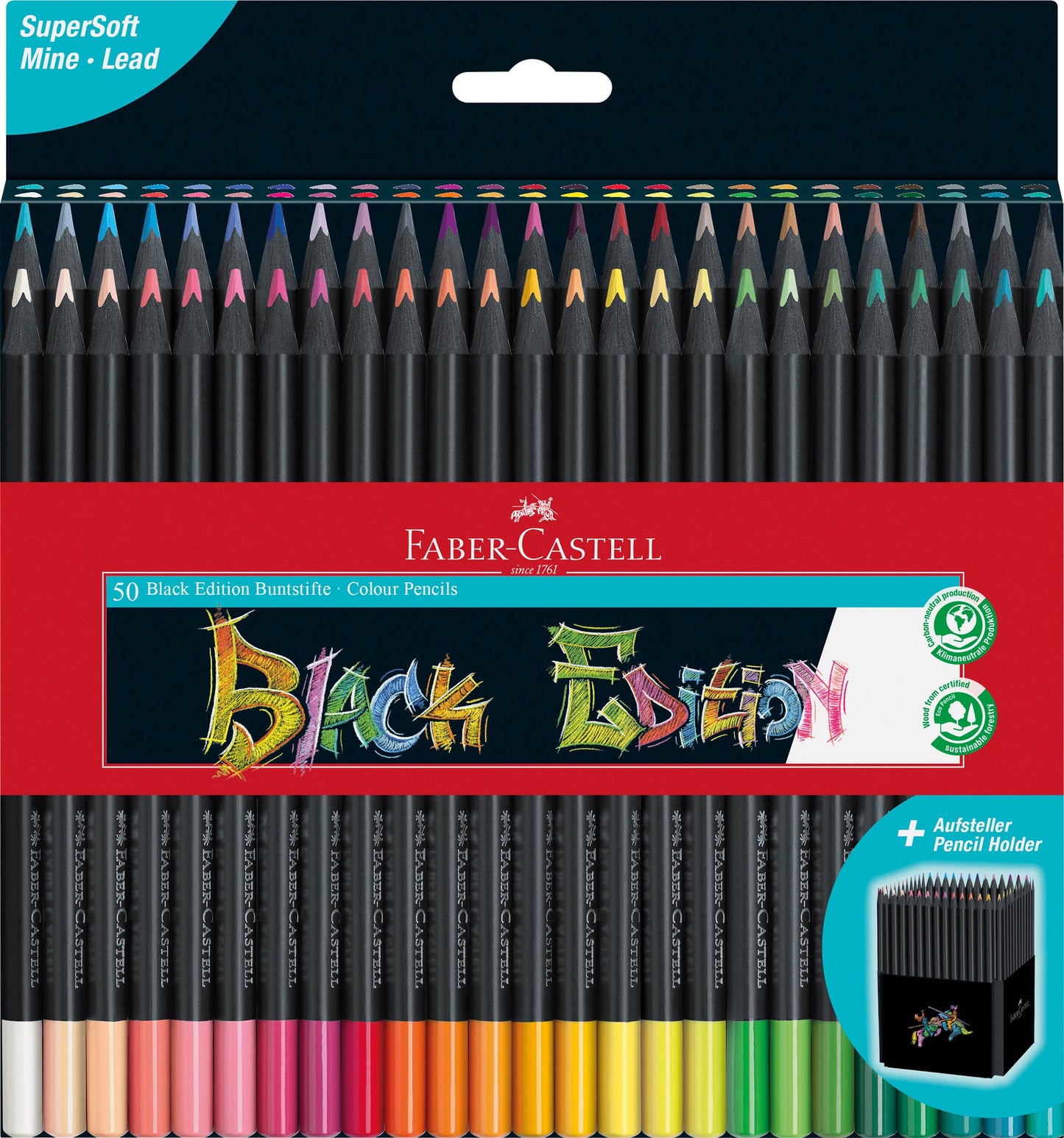 Faber-Castell - Super Soft Black Edition Colored Pencils, Box of 50