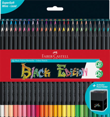 Faber-Castell - Super Soft Black Edition Colored Pencils, Box of 50