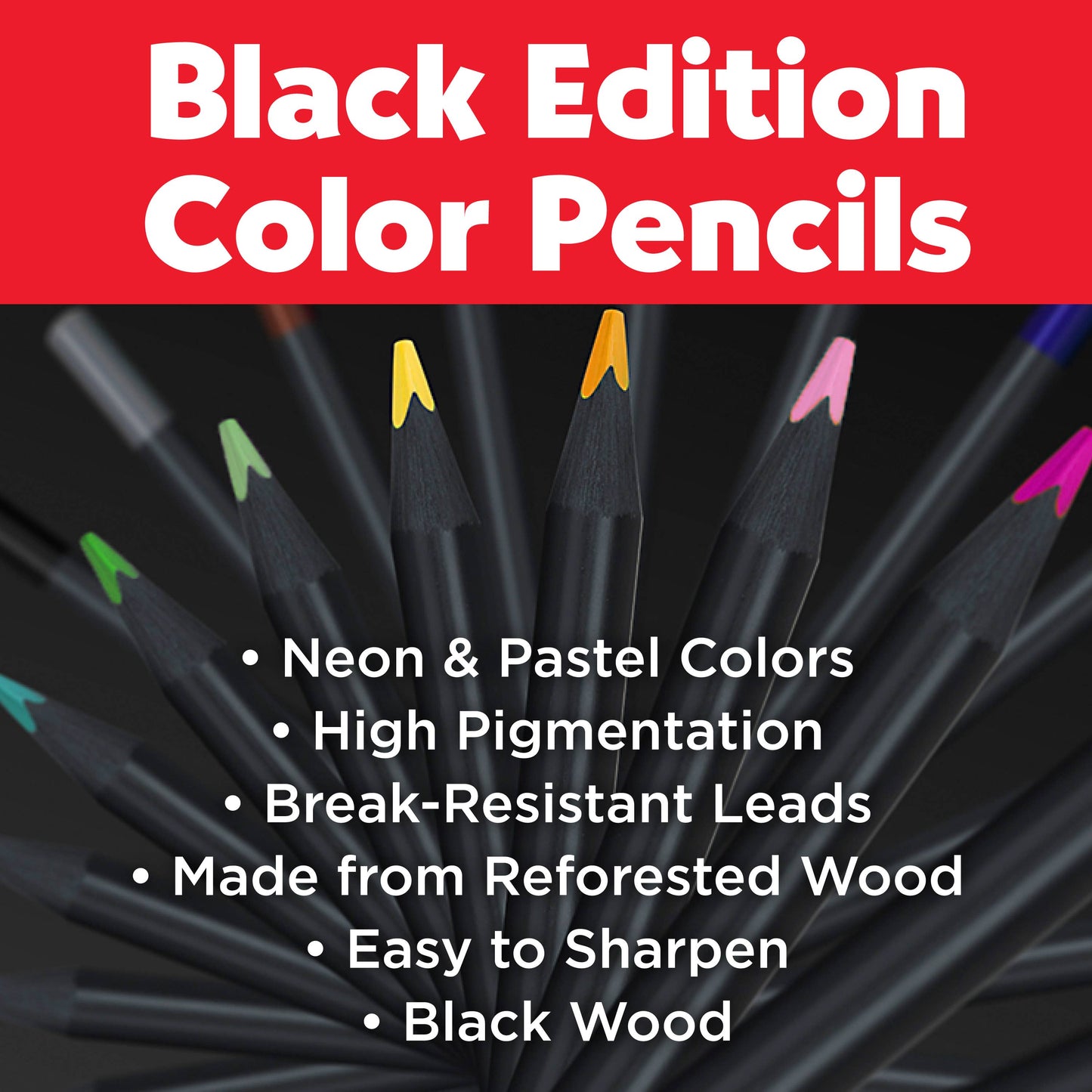 Faber-Castell / Creativity for Kids - Super Soft Black Edition Colored Pencils, Neon & Pastel 12Ct