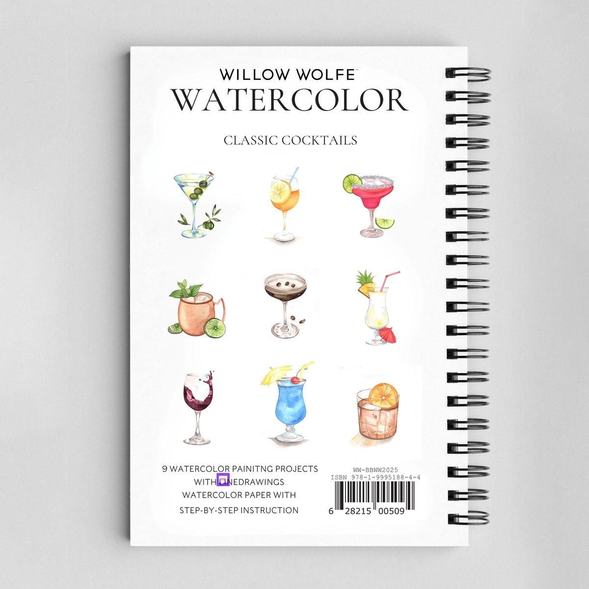 Willow Wolfe USA - Classic Cocktails Watercolor Workbook