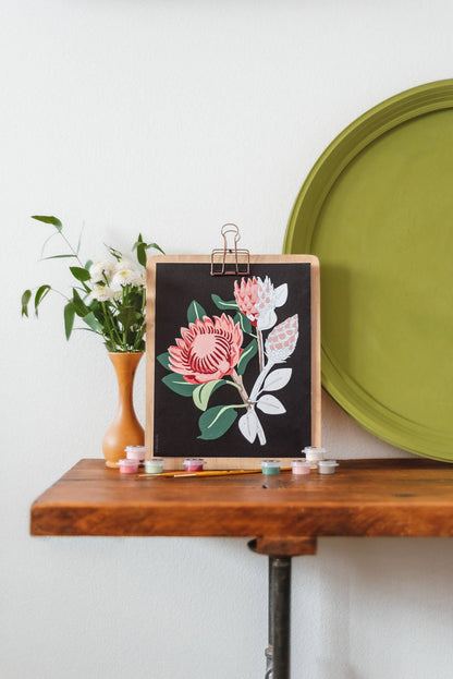 Elle Crée - King Protea Blooms (black background) Paint-by-Number Kit