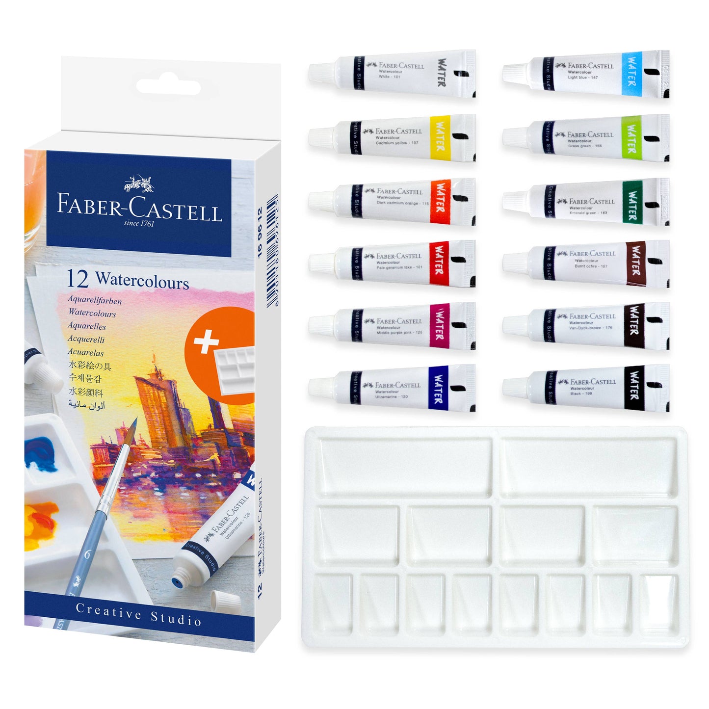 Faber-Castell Watercolor Paint, Set of 12 Paint Tubes for Artists
