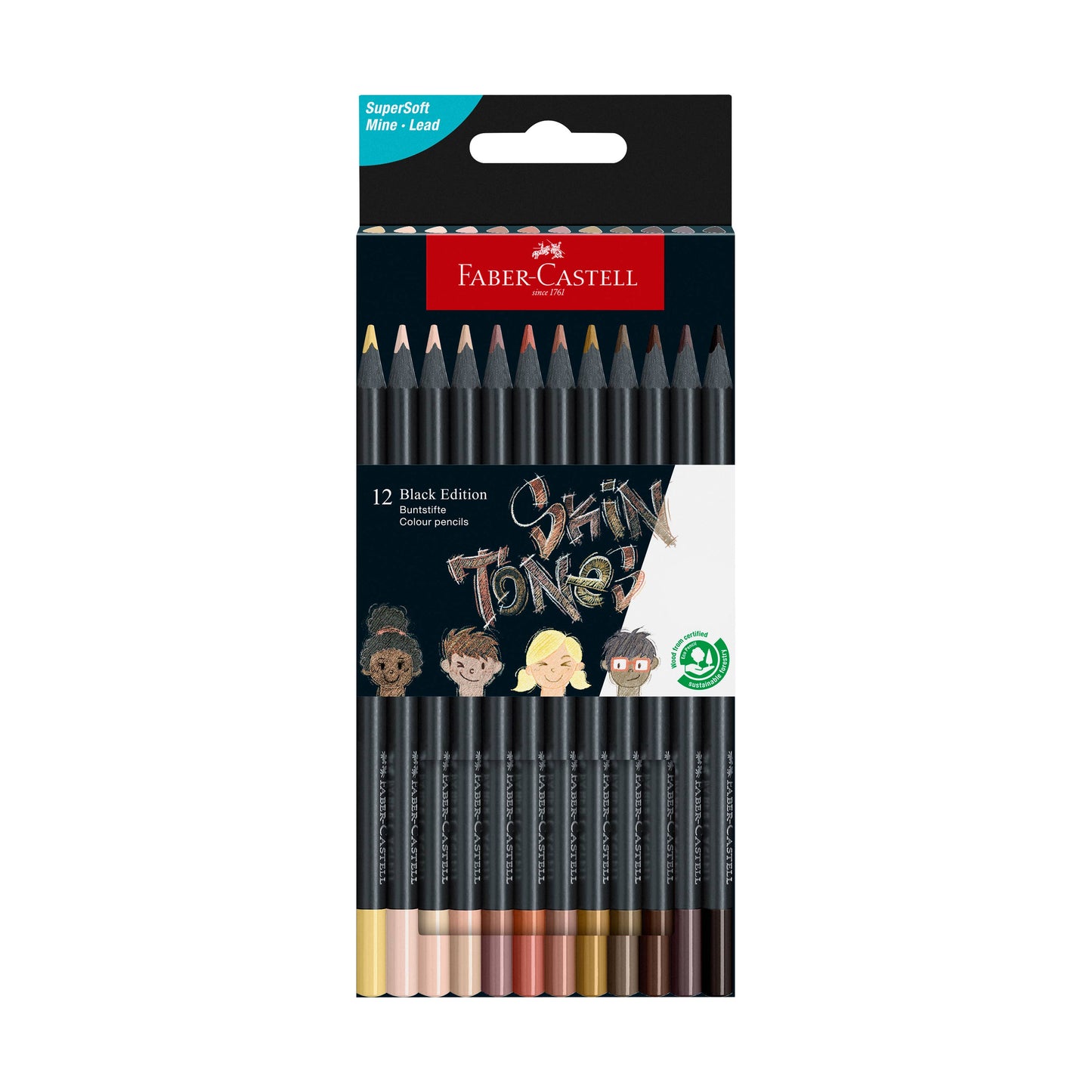 Faber-Castell / Creativity for Kids - Super Soft Black Edition Color Pencils: 12 Ct Skin Tones
