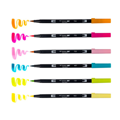 Tombow - Dual Brush Pen Art Markers, Happy Hour, 6-Pack