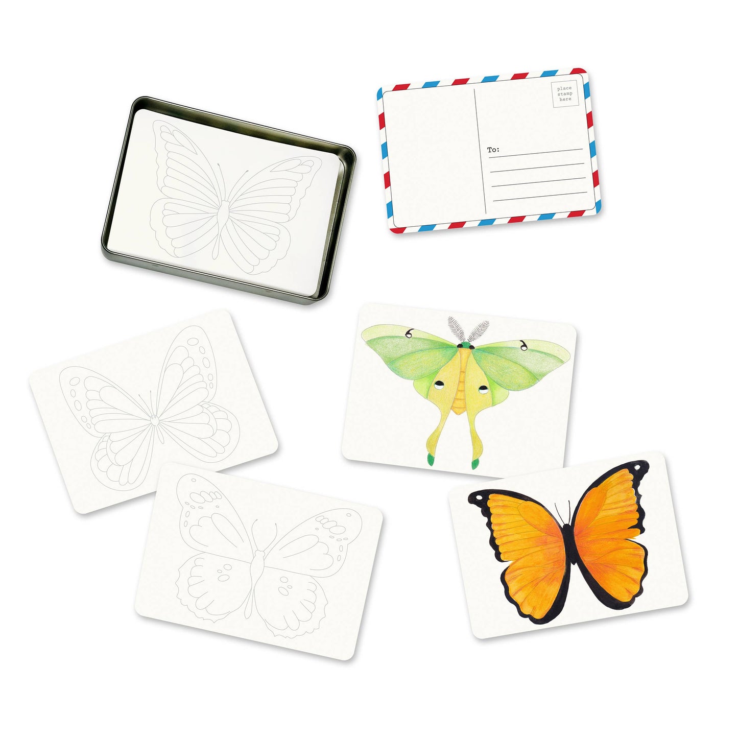 elseware unplug / eco-kids - Coloring Postcards w/ 6 Butterfly & Moth Designs (30cards)