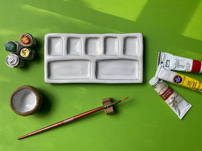 Busy Hands Studio - 7-Pan Ceramic Artist Paint Palette - Watercolor Supplies