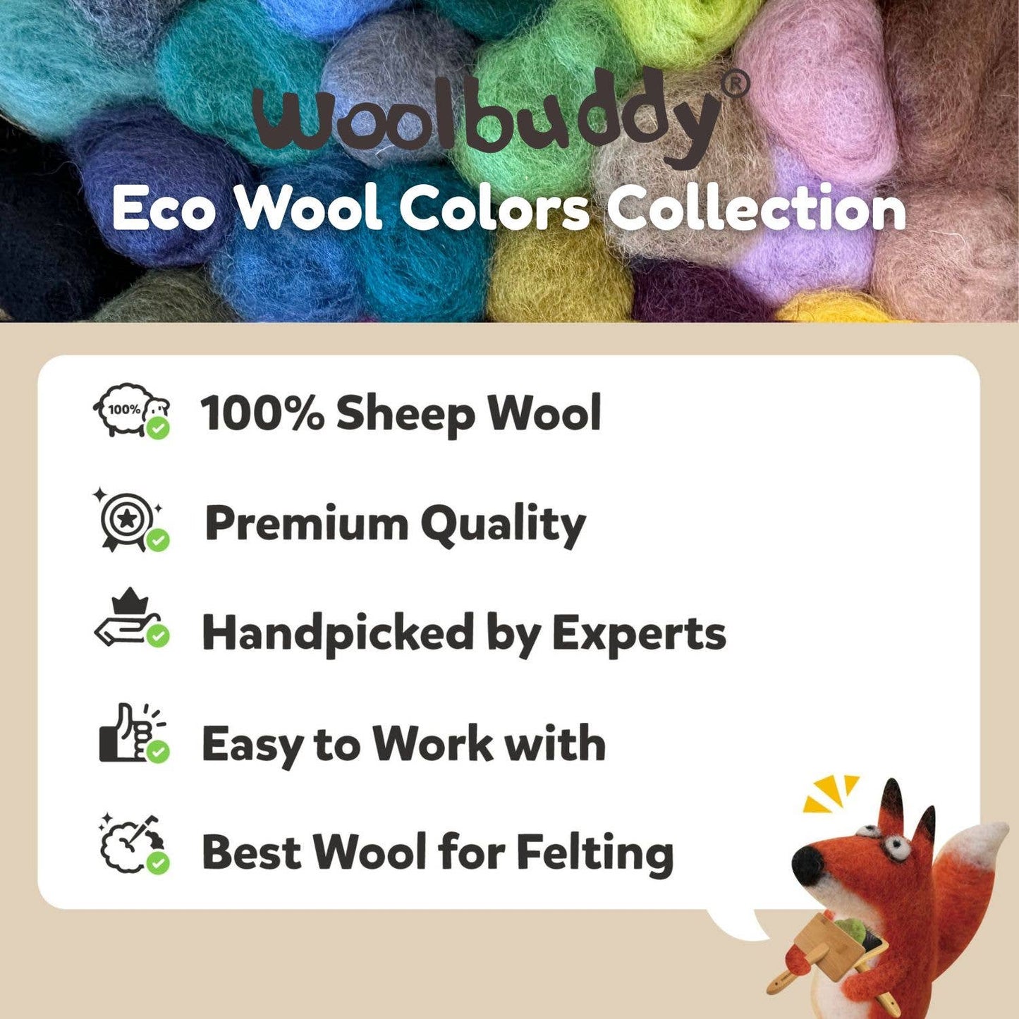 Woolbuddy - Eco Wool Fiber Collection Kit – 24, 40, or 60 Colors