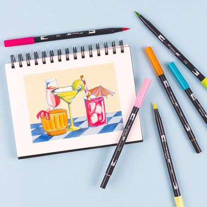 Tombow - Dual Brush Pen Art Markers, Happy Hour, 6-Pack